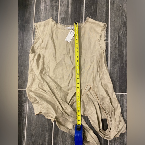 LJC Designs Women's L Sleeveless Fringe Wrap Tie Front Linen Top Tan Bin PM - Picture 3 of 8